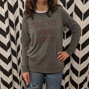 Women's "Time to Wine Down" long sleeve Top - gray - size small